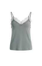 YAYA - Jersey Singlet V-Neck with Lace - Grey