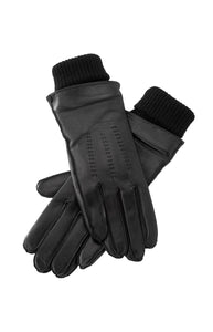 YAYA - Leather Gloves with Knitted Cuffs - Black