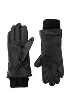 YAYA - Leather Gloves with Knitted Cuffs - Black