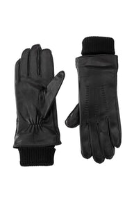 YAYA - Leather Gloves with Knitted Cuffs - Black