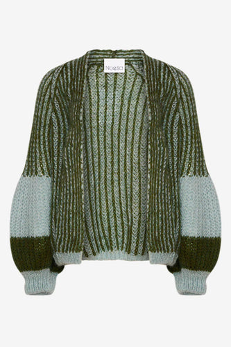 Noella - Liana Knit Cardigan - Beige/ Bottle Green