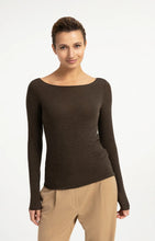 YAYA - Long Sleeve Top with Boat Neck - Slate Brown Melange