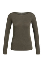 YAYA - Long Sleeve Top with Boat Neck - Slate Brown Melange