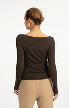 YAYA - Long Sleeve Top with Boat Neck - Slate Brown Melange