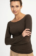 YAYA - Long Sleeve Top with Boat Neck - Slate Brown Melange
