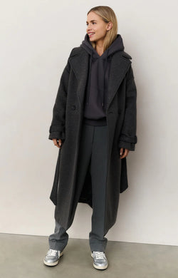 YAYA - Long Belted Coat - Charcoal