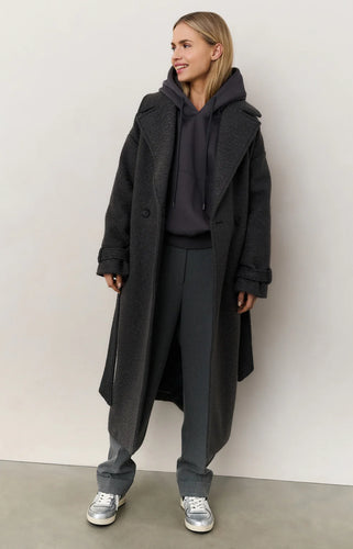 YAYA - Long Belted Coat - Charcoal