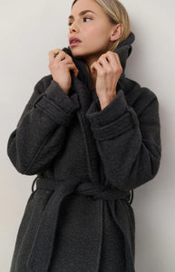 YAYA - Long Belted Coat - Charcoal