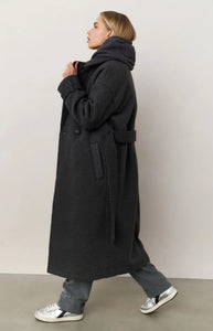 YAYA - Long Belted Coat - Charcoal
