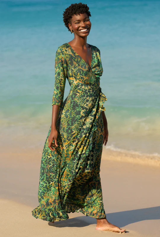 Sophia Alexia Ruffle Wrap Dress - Emerald Leopard BOHO BEACH FEST Sophia Alexia Ruffle Wrap Dress - Emerald Leopard BOHO BEACH FEST