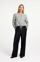 YAYA - Stripped Knitted Cardigan with Tie Detail - Medium Grey Melange