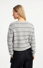 YAYA - Stripped Knitted Cardigan with Tie Detail - Medium Grey Melange