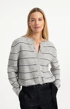 YAYA - Stripped Knitted Cardigan with Tie Detail - Medium Grey Melange
