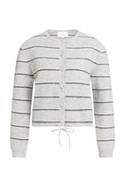 YAYA - Stripped Knitted Cardigan with Tie Detail - Medium Grey Melange