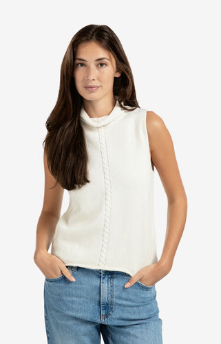 YAYA - High Neck Cable Knit Vest - Off White