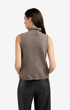 YAYA - High Neck Cable Knit Vest - Brown Melange