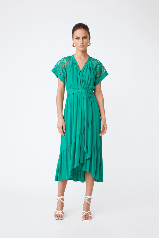 slim fit dress slacks Suncoo Clelya - Long Fluid Dress with Lace Details