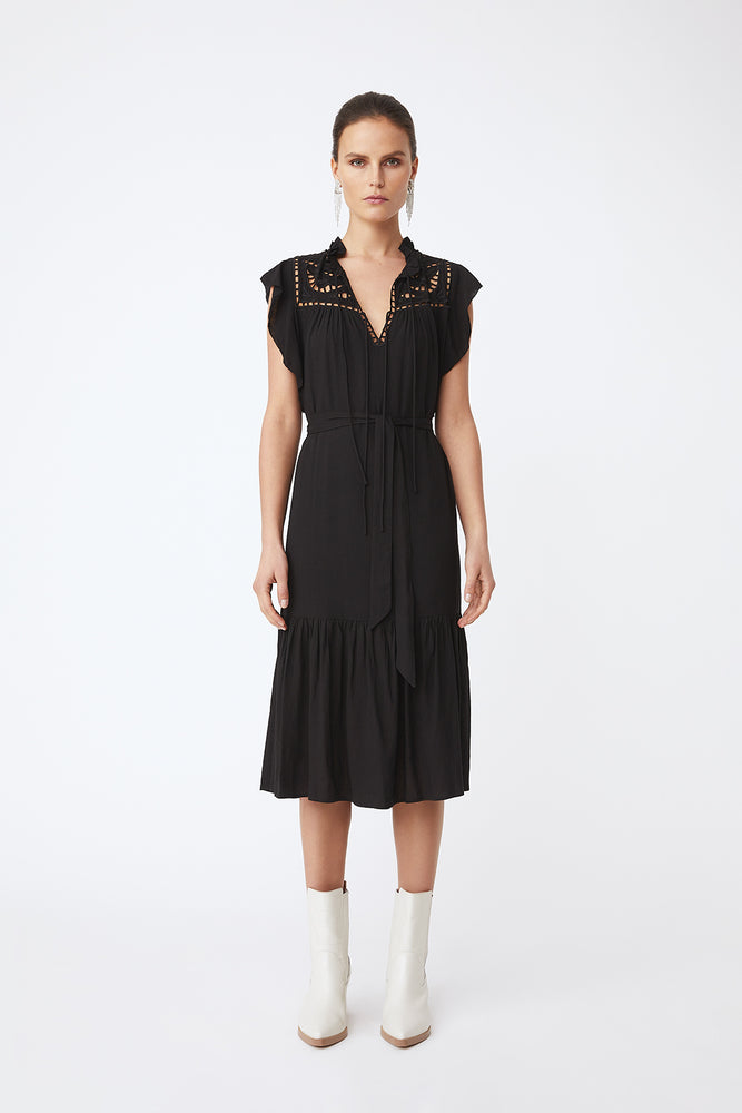 Suncoo Cidji - Midi dress with embroidery details - Black