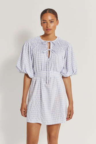 By Malina Aline Kaftan Dress - Blue Check