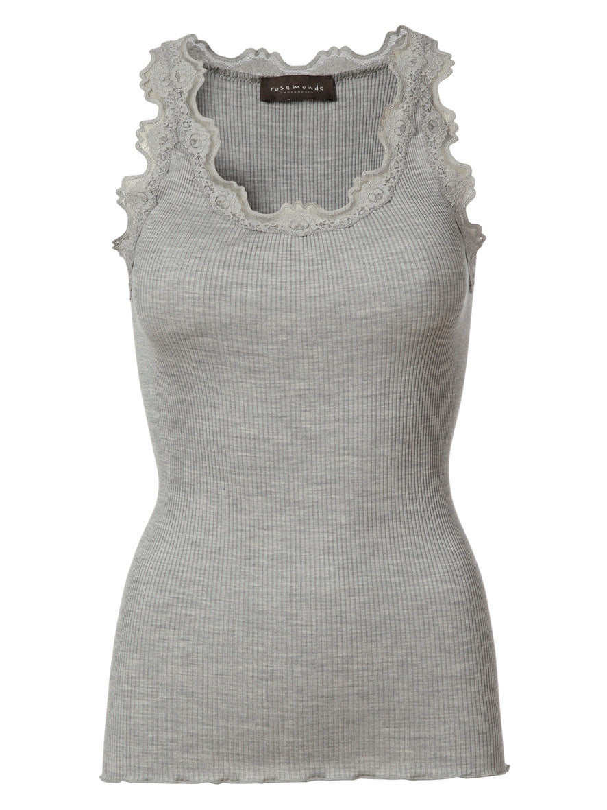 Rosemunde Copenhagen  Light Grey Lace Silk Top (Style 5357)