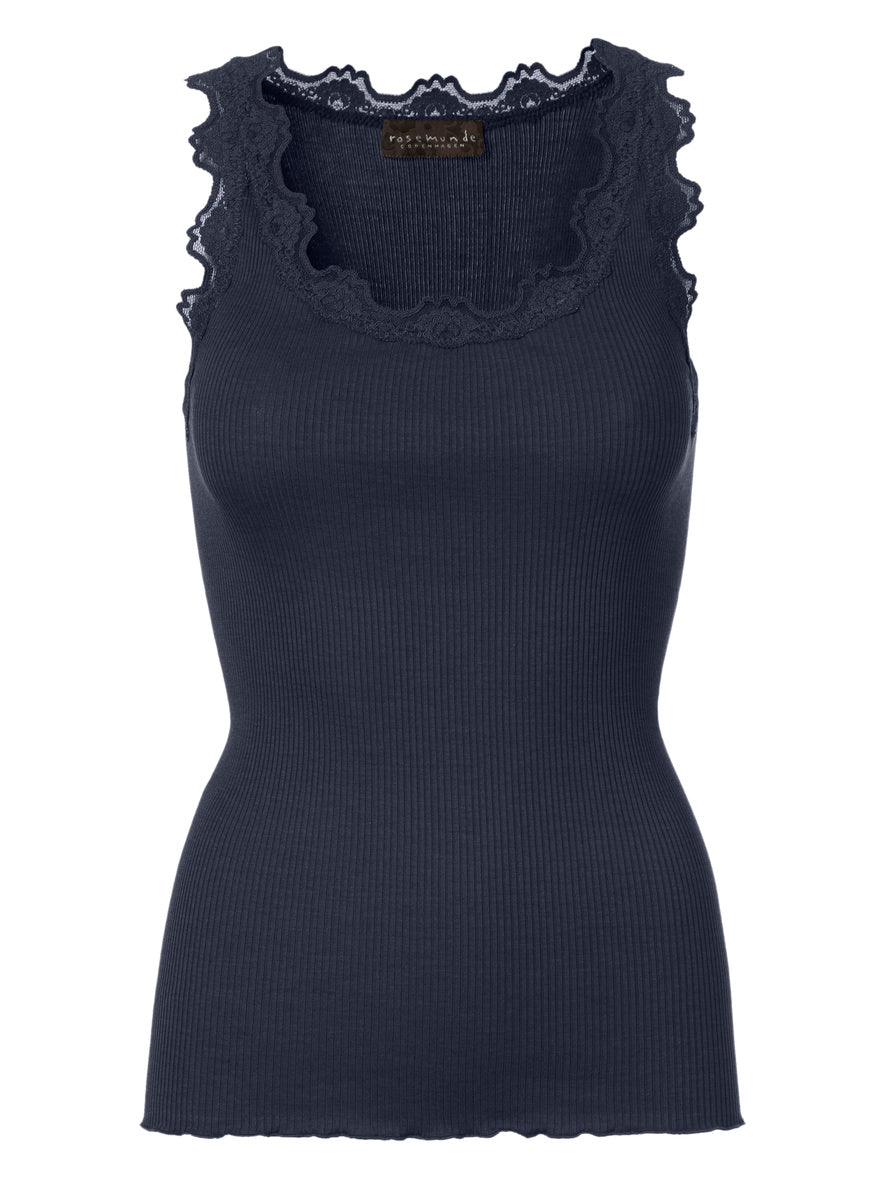 Rosemunde Navy Lace Silk Top