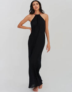 Pitusa Crinkle Halterneck Black Dress