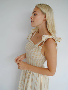 Stardust Clary Cotton Dress in Cream with Metallic Stripe