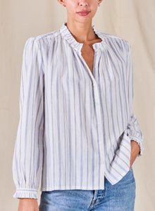 M.A.B.E Crissie Long Sleeve Blouse - White /Blue Stripe