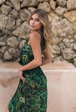 Sophia Alexia Silk Cocktail Midi Dress - Emerald Leopard