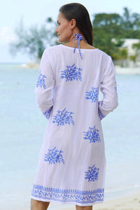 Aspiga Guadalupe Short Tunic/Kaftan - White/Cobalt Blue