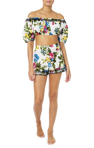 Floral Print Puff Sleeve Crop Top