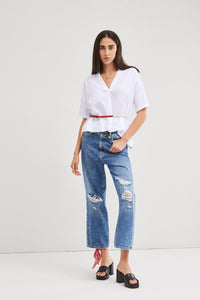 Ottod'Ame Linen Short-Sleeve Shirt - White (EC4643)