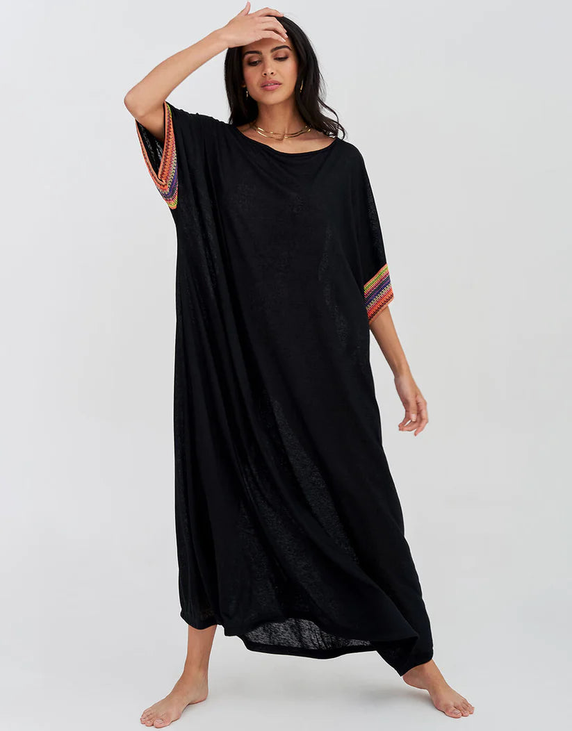 Pitusa Mesh Sleeve Maxi Dress - Black