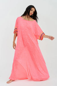 Pitusa Mesh Sleeve Maxi Dress - Hot Pink