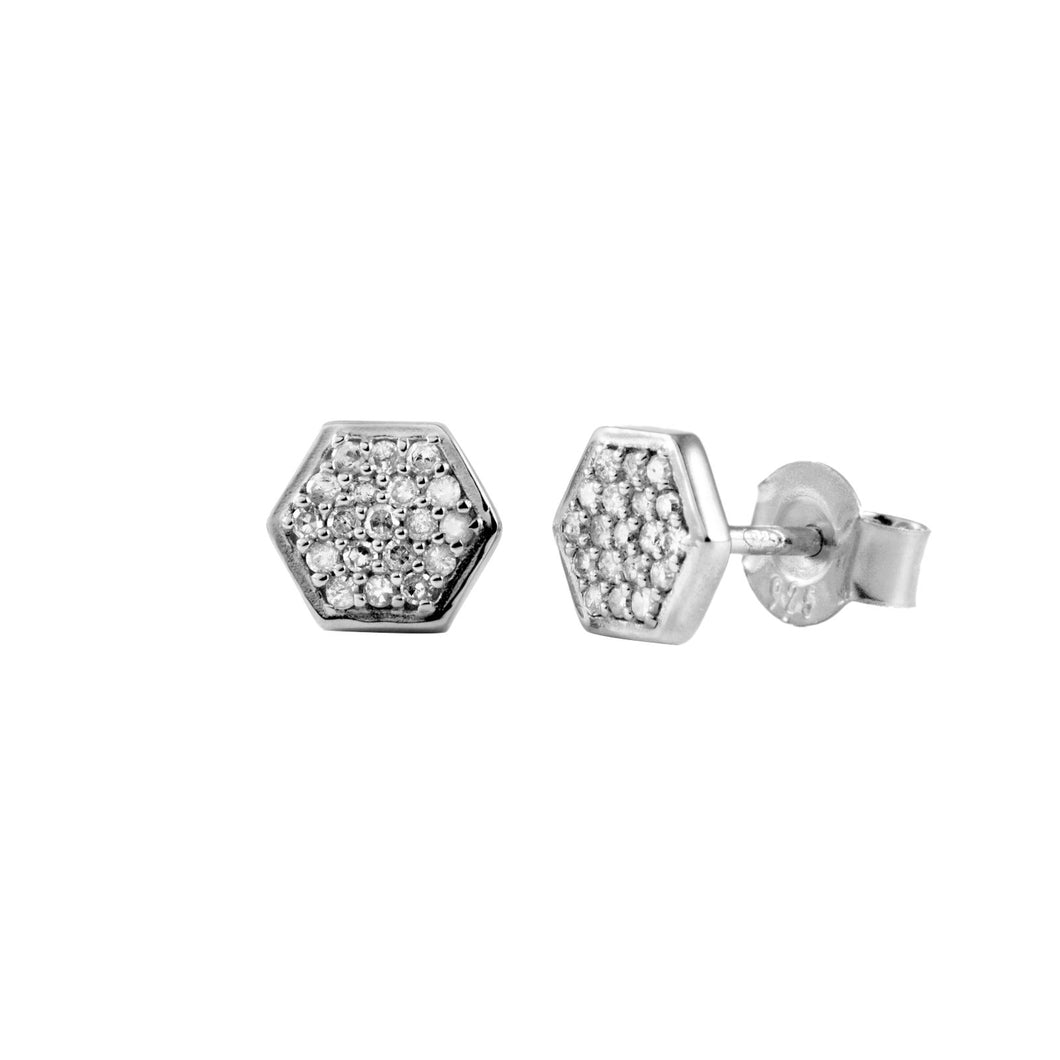 Pureshore Mosaic stud Earrings in Sterling Silver with White Diamonds