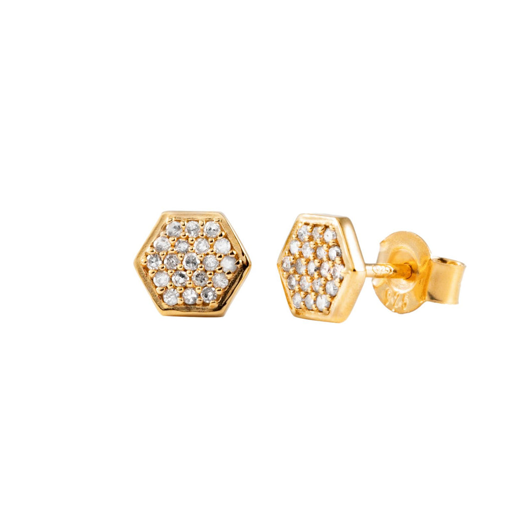 Pureshore Mosaic stud Earrings in Yellow Gold Vermeil with White Diamonds