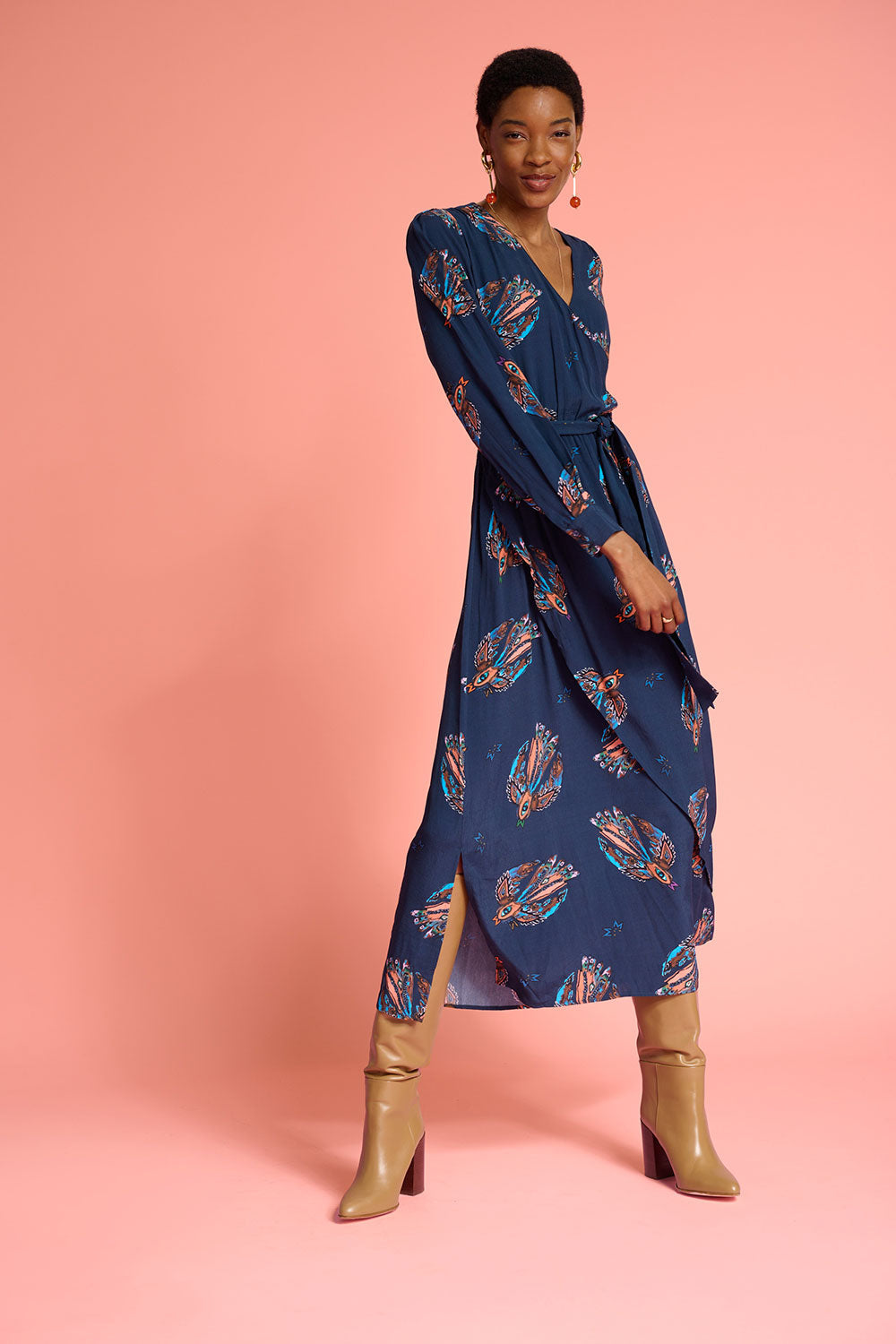 POM DRESS LEAH MYTHICAL BIRDS BLUE