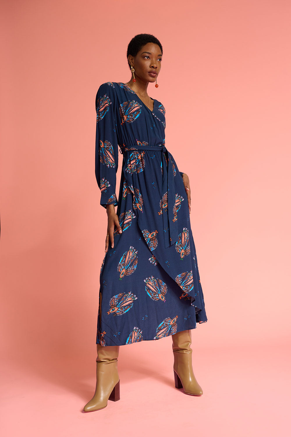 POM DRESS LEAH MYTHICAL BIRDS BLUE BOHO BEACH FEST