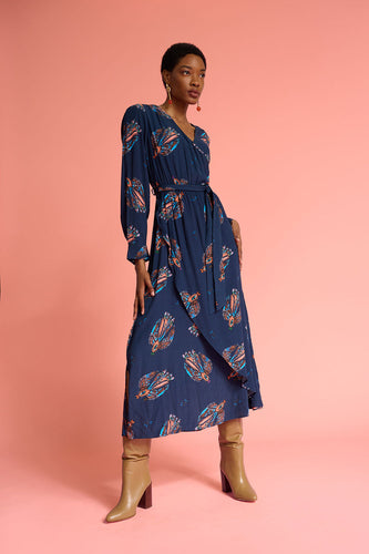 POM DRESS - LEAH MYTHICAL BIRDS BLUE