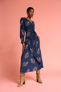 POM DRESS - LEAH MYTHICAL BIRDS BLUE