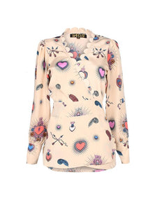 Stardust Scallop Heart Wrap Blouse Beige