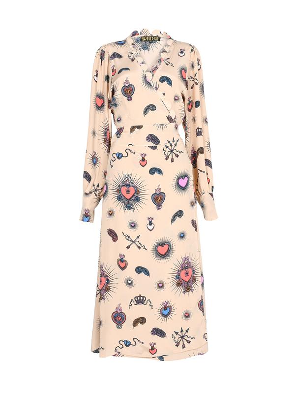 Stardust Scallop Heart Beige Midi Dress