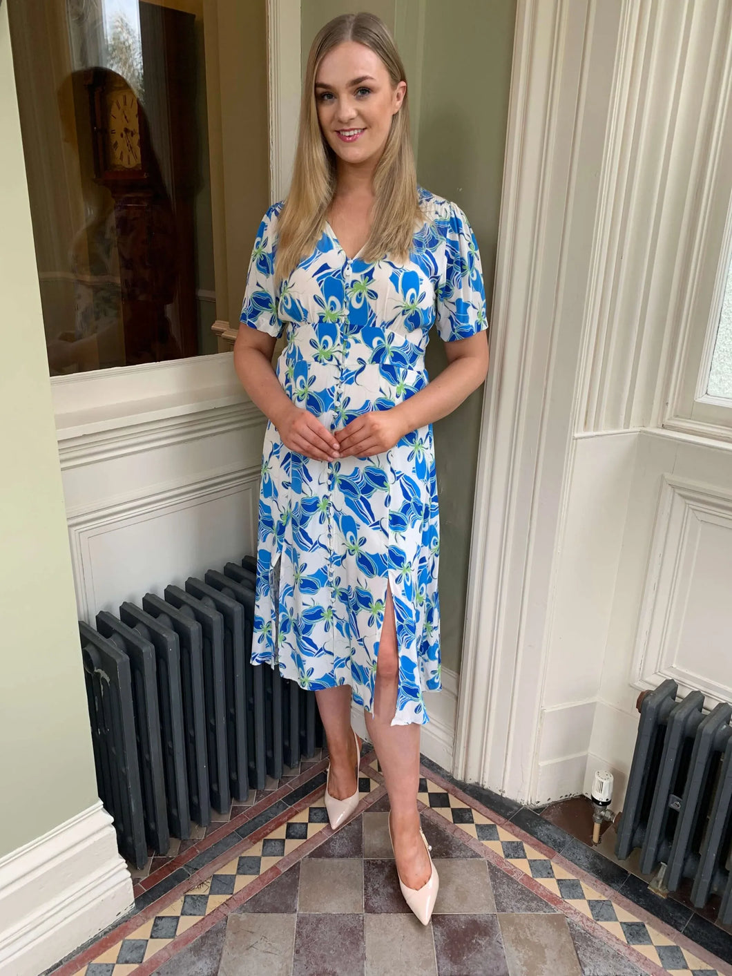 Suncoo Caitlin Floral Print Midi Dress - Blue
